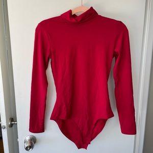 Red Fleece-Lined Turtleneck Bodysuit